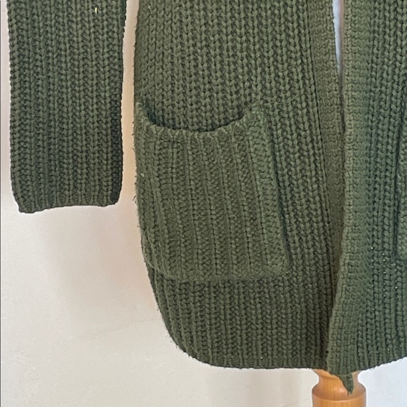 Vintage 525 America Hooded Cardigan Olive Green Ribbed Knit 100% Cotton  Sweater - Picture 4 of 12